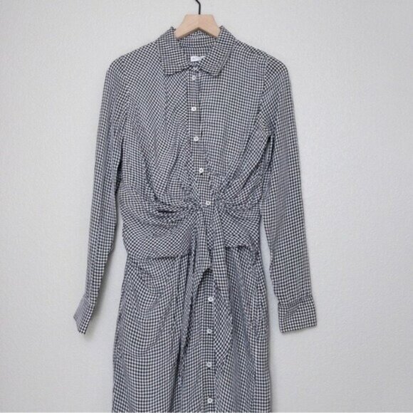 Altuzarra Yuma Gingham Check Shirtdress 36 4 Black White Front Tie - Picture 6 of 15